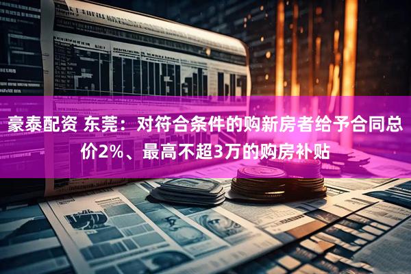 豪泰配资 东莞：对符合条件的购新房者给予合同总价2%、最高不超3万的购房补贴